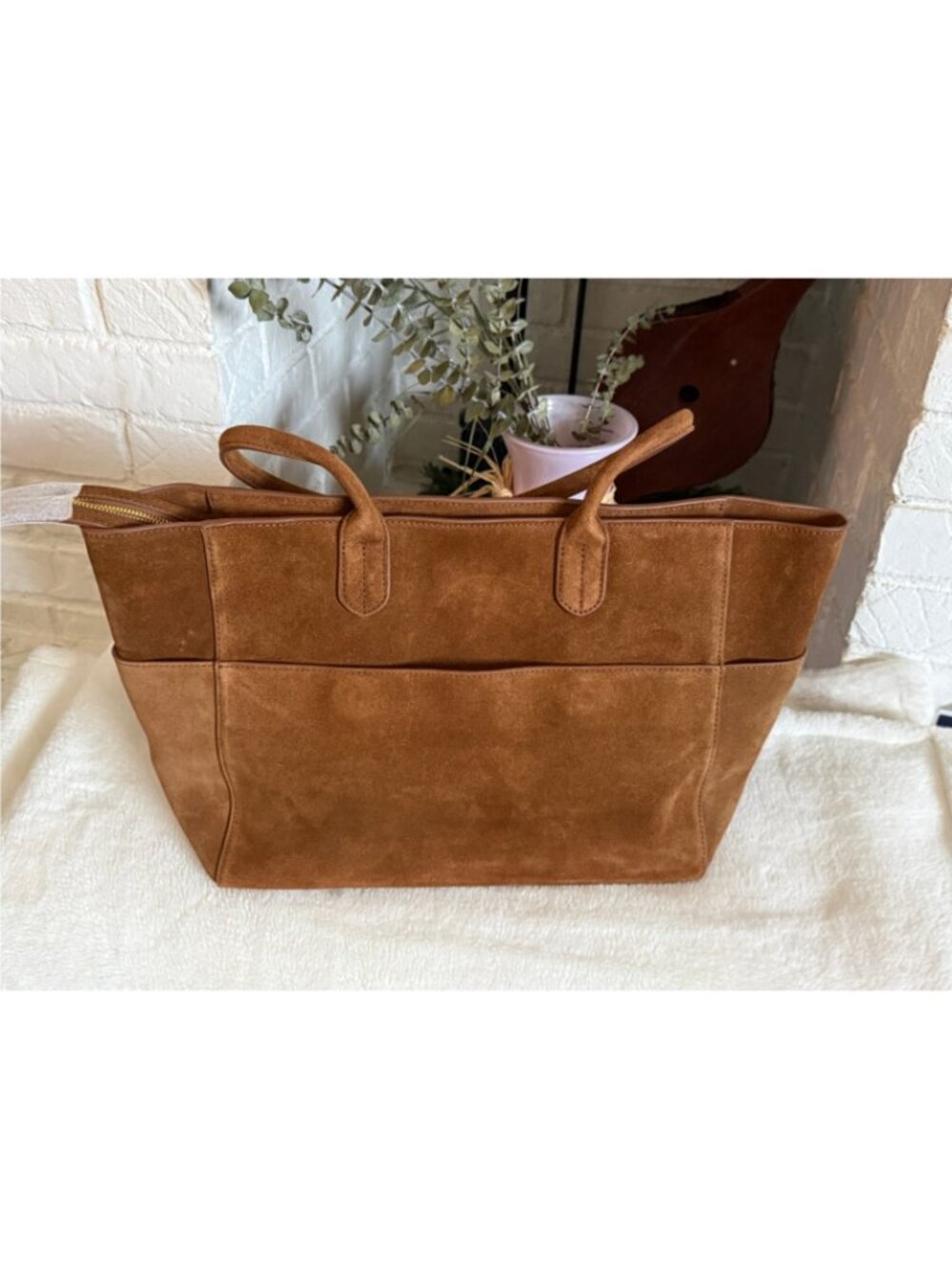 Quince Hudson Suede Tote Whiskey NWT Italian Calf Suede Shopper Bag